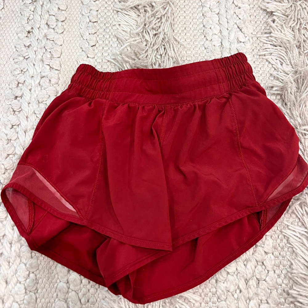 Dark red Lululemon hotty hot shorts size 2